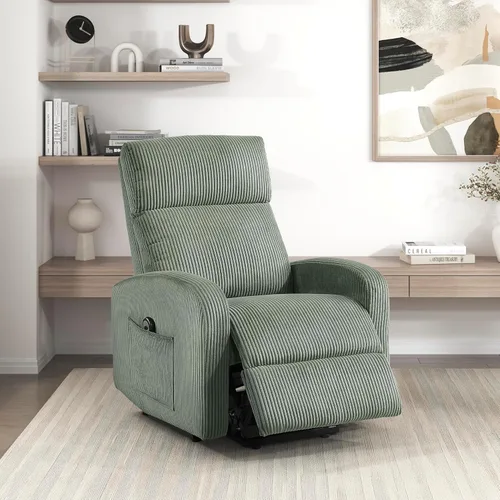 Miniatura 18 de Lexicon Sillón Reclinable de Pana con Respaldo Empujable Sillón Butaca Reclinable de Empuje hacia Atrás, Marco de Madera Sólida y Base de Metal