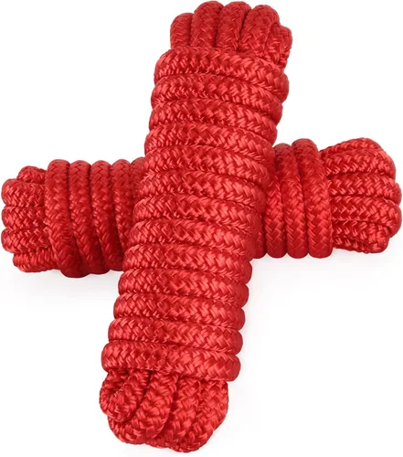 AOLEBA Líneas de muelle de barco de 3/8 pulgadas x 15 pies para barcos, cuerda de nailon trenzado doble para barco, líneas de barco para Rojo