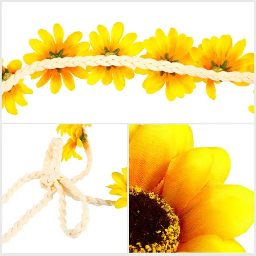 Miniatura 7 de 18 accesorios para el cabello de girasol, 3 diademas florales y 15 pinzas para el cabello para mujeres y niñas, corona bohemia de girasol, corona