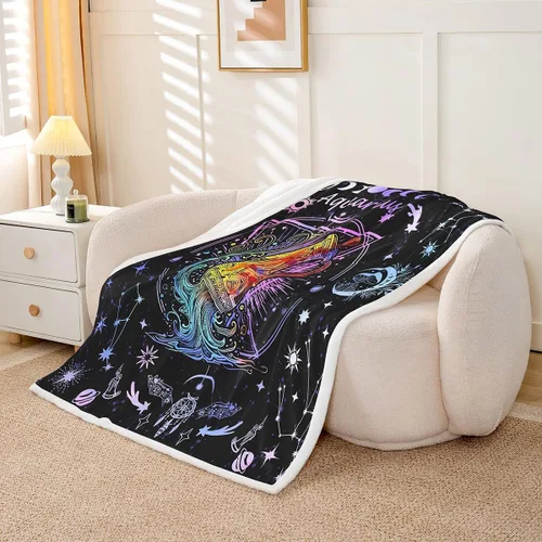 Miniatura 3 de Manfei Acuario - Manta de astrología trippy para niños y niñas, decoración de habitación de doce constelaciones, manta de forro polar suave