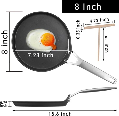 Miniatura 4 de MsMk - Sartén para crepas con esparcidor, sartén plana antiadherente de 8 pulgadas de titanio y cerámica para tortillas y huevos, compatible