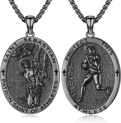 Miniatura 535 de Collar con colgante de plata de ley 925 con medalla de San Patrón, joyería religiosa para hombres y mujeres, con cadena de acero inoxidable 316L