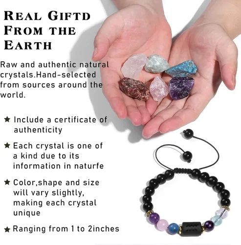 Miniatura 3 de GolbalJew 12 cristales de signos del zodiaco y piedras curativas, regalos para mujeres, joyería de cristal natural, piedras de signo del zodiaco