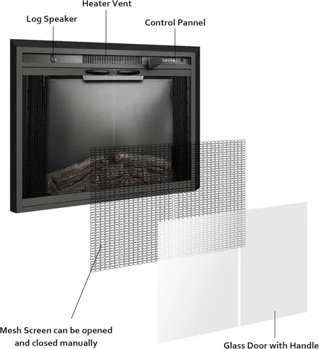 Miniatura 3 de Chimenea eléctrica de 36 pulgadas con puerta de vidrio, calentador de chimenea eléctrico empotrado con sonido de crepitación de fuego, luz superior