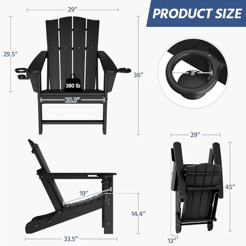 Miniatura 3 de Yaheetech Silla Adirondack plegable para exteriores, silla Adirondack de plástico HDPE con soporte para taza/teléfono móvil para terraza, patio