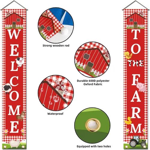 Miniatura 3 de SUPERDAN - Cartel de bienvenida a la granja – Decoración de fiesta de granero, pancarta para porche, pancarta con temática de animales de granja