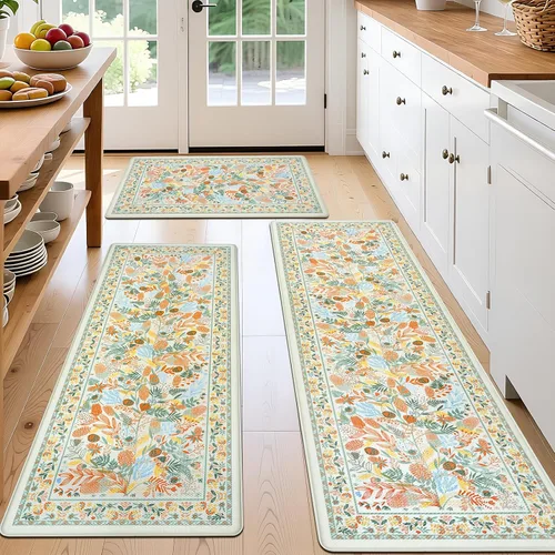 Miniatura 15 de Homcomoda Alfombras y tapetes de cocina antideslizantes y antifatiga, 2 piezas, bohemios, acolchados, impermeables, cómodos, para cocina, fregadero