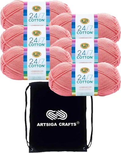 Miniatura 36 de Lion Brand 24/7 Algodón Rosa 761-101 (3 carretes - mismo lote de tinte) Hilado medio #4 de algodón para crochet y tejer con bolsa de proyecto