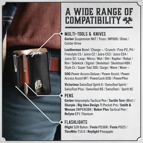 Miniatura 2 de Bolsa EDC de cuero fabricada en Estados Unidos Funda multiherramienta de cuero para hombres Clip para cinturón/organizador de bolsillo