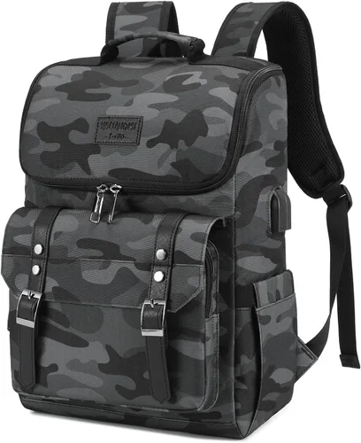 Miniatura 11 de Mochila vintage para laptop con puerto de carga USB para mujeres y hombres, Púrpura, 15,6 pulg.