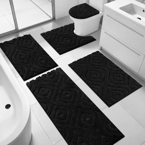 Miniatura 9 de Juego de alfombras de baño Ileading de 5 piezas, tapete de baño ultra suave y absorbente para baño, juego de alfombras de baño antideslizante y Café
