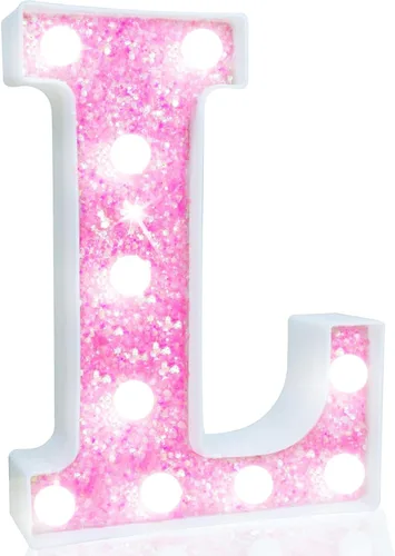 Miniatura 8 de Pooqla Luces de números de marquesina, números de luz rosa para niñas de 10.º cumpleaños, funciona con pilas, luz nocturna de número con purpurina