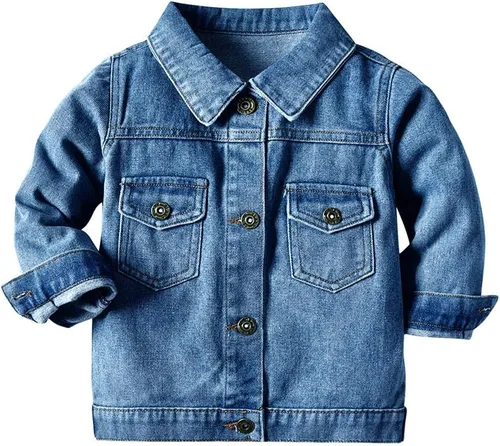Miniatura 19 de IBAKOM Chaqueta de mezclilla para niña, chaqueta de mezclilla azul para niños, con botones, otoño e invierno, abrigo con capucha rasgada, ropa