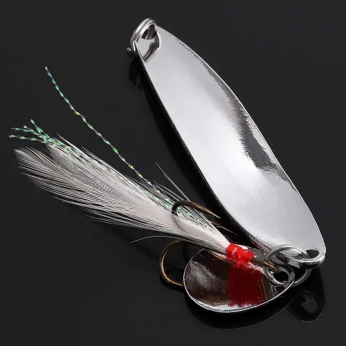Miniatura 2 de Kit de pesca de señuelos de cucharas de 5 piezas, cebos giratorios de metal con ganchos agudos para lubina salmón