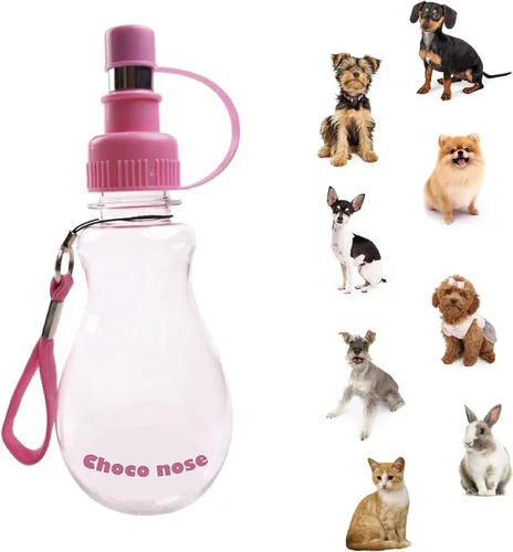 Choco Nose Botella de agua de viaje portátil patentada/comedero para perros/cachorros/gatos/conejos y otros animales de tamaño pequeño -8 oz.