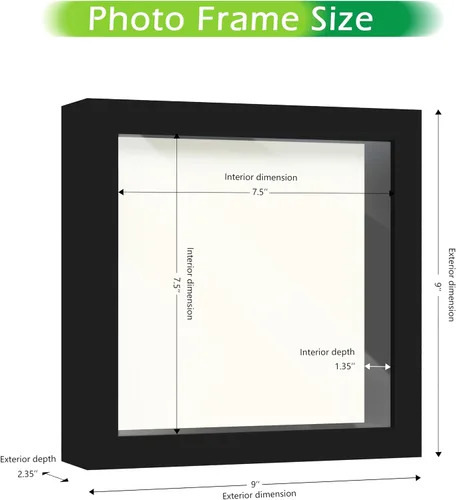 Miniatura 2 de FrameWorks Marco de Caja de Sombra de Madera Negra de 8" x 8" – Vitrina con Parte Trasera de Fieltro Suave, Caja de Memoria con Vidrio Templado