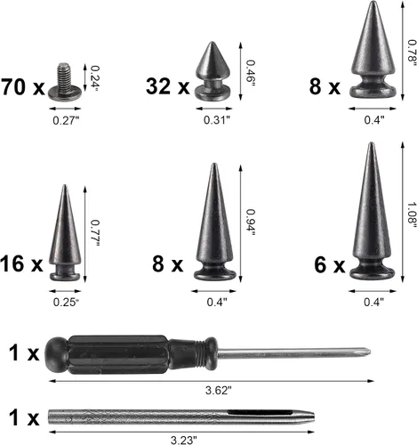 Miniatura 2 de YORANYO 70 juegos de clavos y tachuelas de formas mixtas de varios tamaños, tachuelas de árbol de bala y remaches para cuero, artesanía, ropa