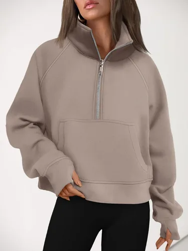 Miniatura 6 de AUTOMET Sudaderas con media cremallera para mujer, sudadera corta de vellón con cremallera de un cuarto, sudaderas con capucha para el otoño, a