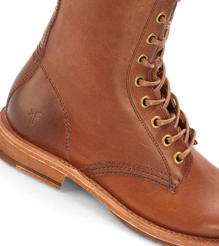 Miniatura 8 de Frye Veronica Botas de combate altas de 15 pulgadas para mujer hechas de cuero de grano completo con construcción Goodyear Welt, cordones de tela