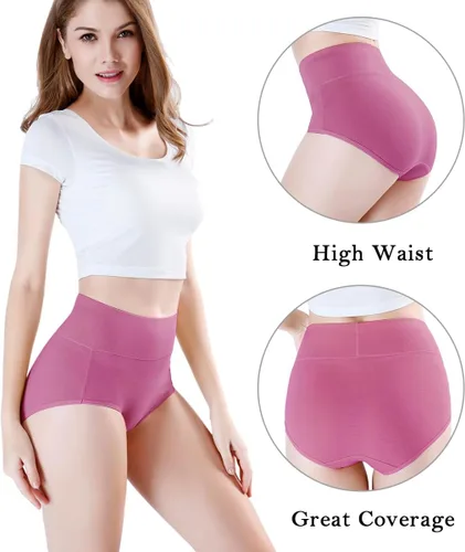 Miniatura 2 de wirarpa Ropa interior para mujer de cintura alta, bragas de algodón suaves de cobertura completa, paquete de 5 unidades (talla regular y grande)