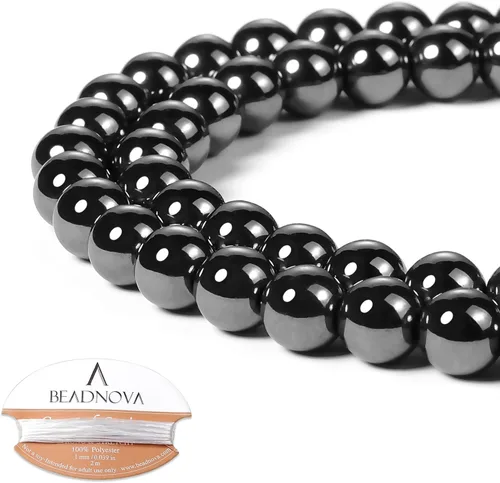 Miniatura 93 de Cuentas de ónix negro BEADNOVA con cuentas de cristal natural, piedras preciosas, redondas, sueltas, curativas de energía con cordón elástico de 01)