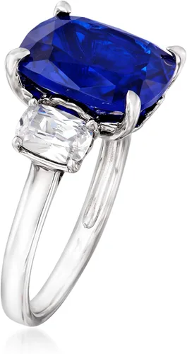 Miniatura 3 de Ross-Simons 625 Carat Simulated Sapphire and 110 ct tw CZ 3-Stone Ring in Sterling Silver