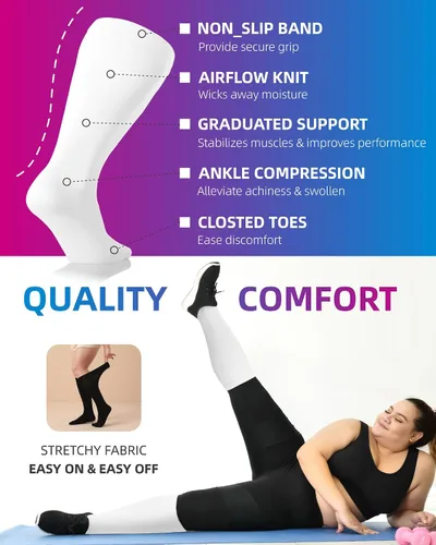 Miniatura 6 de Paquete de 3 calcetines de compresión de talla grande para mujeres y hombres, medias altas hasta la rodilla de 20-30 mmHg para piernas grandes e