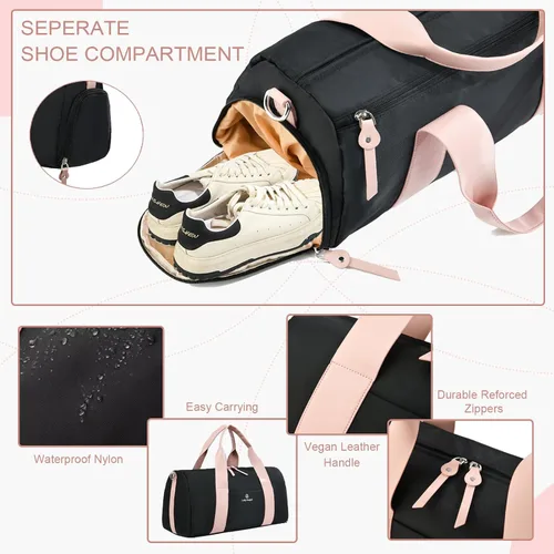 Miniatura 6 de Pequeña bolsa de gimnasio para mujer con bolsillo para ropa húmeda y compartimento para zapatos, linda mini bolsa deportiva para yoga