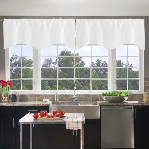 Cenefa Blanco Puro Paquete de 2 - Cortinas de Liquidación para Sala de Estar, Baño y Dormitorio - Estilo Granja Festoneado, 18 Pulgadas de Largo