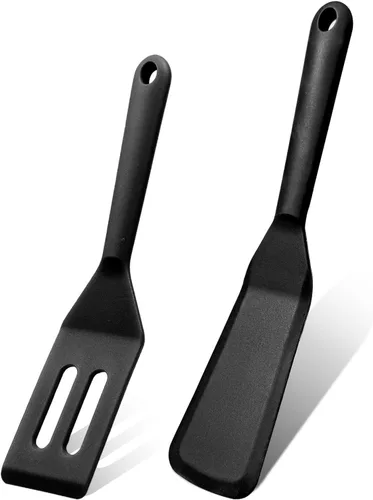 Miniatura 9 de Paquete de 2 espátulas estrechas de silicona delgadas y largas resistentes al calor, espátulas de cocina tortillas, pizza, bistec, torta con borde