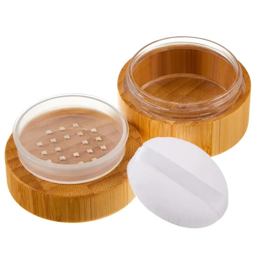 Miniatura 10 de Frienda Tarro de polvo suelto de bambú de 1.0 fl oz y contenedor vacío para maquillaje corporal y cara, caja de viaje, soporte compacto con tapas