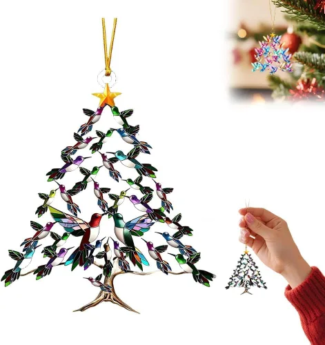 Miniatura 8 de Adorno de Navidad de Colibrí 2D de Acrílico, Adorno Apilado Nuevo de Colibrí de 2026 para Navidad, Adornos de Colibrí Apilados de Invierno Coloridos