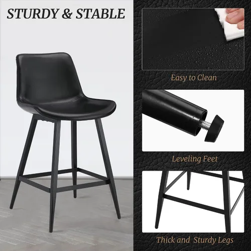 Miniatura 5 de Cozyman Taburete de bar de 24 pulgadas, taburetes de bar modernos con altura de mostrador con respaldo y reposapiés para el hogar, cocina, isla