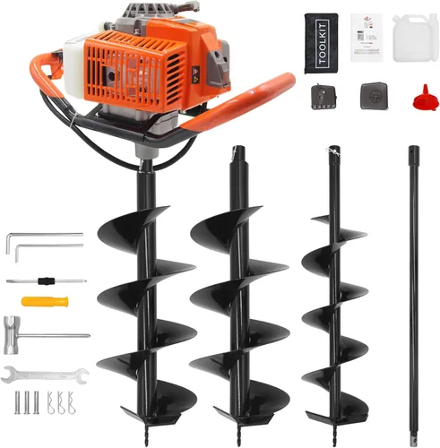 Miniatura 7 de Excavadora de Agujeros para Postes de 62CC Recientemente Mejorada a Gas, Barrena Excavadora de Agujeros para Postes de 2 Tiempos con 2 Brocas