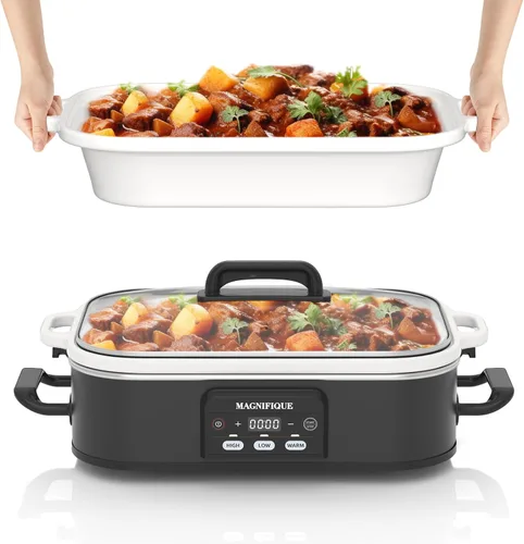 Olla de cocción lenta programable de 4 cuartos de galón con plato de hornear de cerámica - Pequeño electrodoméstico de cocina perfecto para cenas