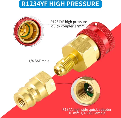 Miniatura 3 de Kit de adaptador R1234YF, adaptador de acoplador rápido R1234YF a R134A, acoplador rápido de lado alto/bajo, adaptador de manguera de carga de CA