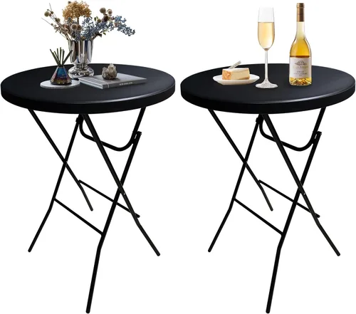 Miniatura 12 de GUAGUA - Mesa alta plegable redonda de 32" de plástico - Mesa versátil de bar, cóctel y pub portátil para fiestas, bistró y eventos (Negro)