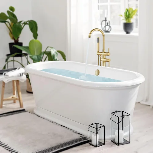 Miniatura 2 de gotonovo Grifo de bañera de montaje en el suelo, grifo de ducha independiente de alto flujo con boquilla giratoria de cuello de cisne de 360°
