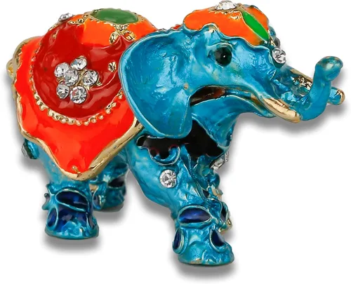 Miniatura 2 de Mini estatuilla de elefante azul caja de joyería con bisagras para niñas o mujeres