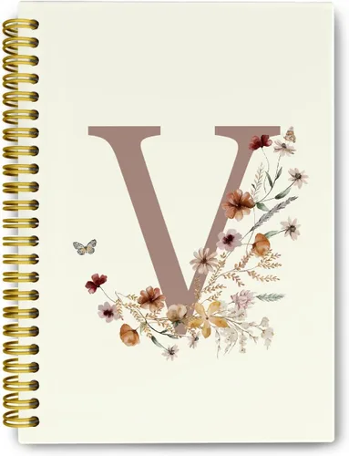 Miniatura 10 de Cuadernos de diario personalizados con letra inicial floral A, cuadernos vintage femeninos de tapa dura en espiral para la escuela, regalos