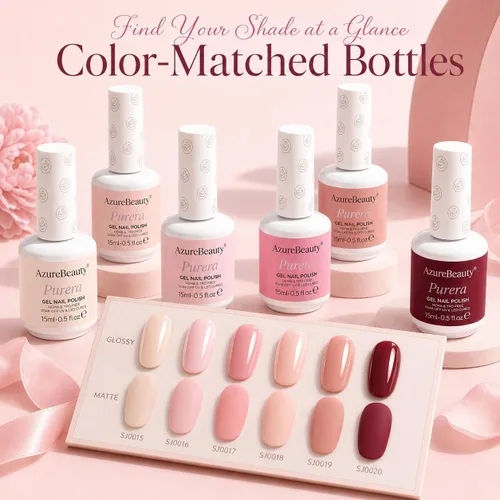 Miniatura 5 de AZUREBEAUTY Juego de esmaltes de uñas de gel Purera de 6 colores de 0.5 fl oz, sin HEMA, botellas del mismo color, kit de esmalte de gel UV LED