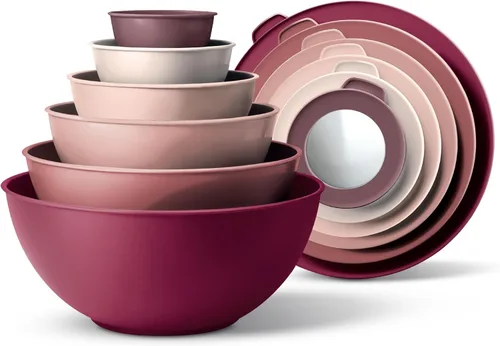 Miniatura 18 de COOK WITH COLOR - Tazones para mezclar anidables, juego de 12 tazones de plástico con tapas, aptos para microondas (menta degradada)