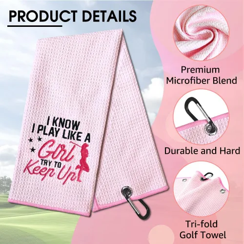 Miniatura 3 de TOUNER I Know I Play Like A Girl Try to Keep Up, toallas de golf bordadas divertidas para mujer, bolsa de golf, toalla de regalo para damas
