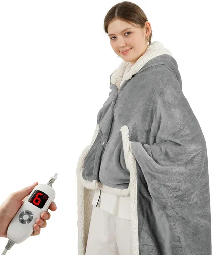 Miniatura 12 de COZYTY Manta eléctrica de chal con calefacción, envoltura térmica con bolsillos, 6 ajustes de calor y temporizador de apagado automático de 1-4