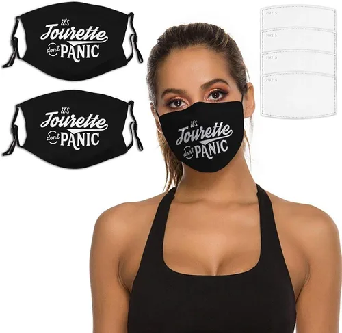 Miniatura 2 de Syndrome Tick Tourettes Juego de 2 máscaras faciales más 4 filtros de aire reemplazables, lavables reutilizables, ajustables, color negro