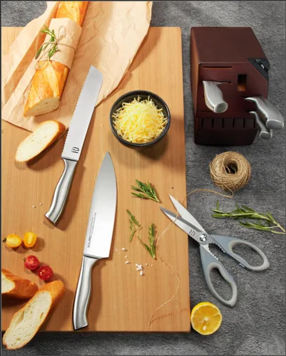 Miniatura 7 de Juego de bloque de cuchillos KnifeSaga, juego de cuchillos de cocina con bloque de alta durabilidad, juego de 14 piezas de cuchillos japoneses