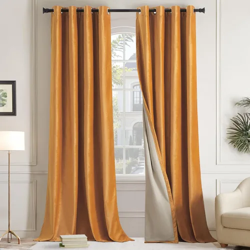 Miniatura 9 de GIGIZAZA Cortinas de terciopelo 100% opacas de 72 pulgadas, 2 paneles, cortinas negras para ventana, con aislamiento térmico, cortina de lujo