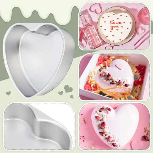 Miniatura 5 de Didaey 6 moldes en forma de corazón a granel de 8 pulgadas de aluminio para tartas de corazón, moldes de corazón para hornear, moldes para pasteles