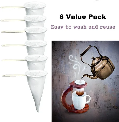 Miniatura 2 de Paquete de 6 coladores reutilizables de tela Colador Café, Té, Lote de coladores a granel, filtro de malla de tela filtrante, con mango de plástico