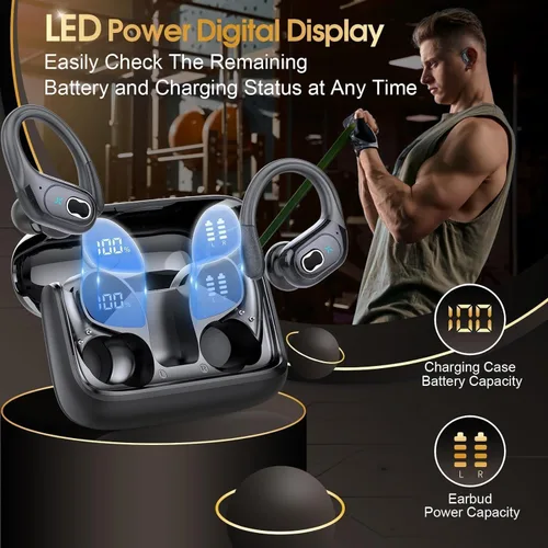 Miniatura 3 de Auriculares inalámbricos Bluetooth 5.4 de 75 horas para deporte, auriculares Bluetooth 2025 estéreo con graves profundos sobre la oreja con ganchos